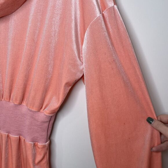 Eros Velour Barbiecore Sweater Dress Jumpsuit Long Sleeved Hoodie Pink Size XS - Picture 5 of 11